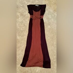 Japanese Weekend Maternity Maxi Dress with Brown Center Panel and Black Sides